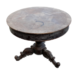 A 19th century French walnut circular pedestal table - the segmented veneered top above a central