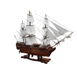A 1:75 scale model of HMS Victory - with sails set and gun ports open, finished in a natural