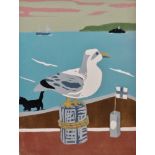 Peter DAVIES (British 20th/21st Century), Wooden Seagull St Ives, Woodcut, Signed, titled, dated '10