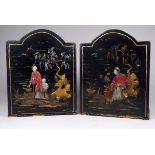 A pair of 20th century chinoiserie bookends - decorated with figures bedside a lake, height 21cm