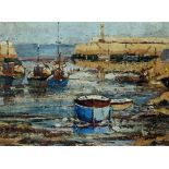 20th Century Cornish School Harbour Low Tide Oil on board Framed Picture size 36 x 48cm Overall size