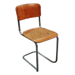 A mid 20th century plywood and chrome tubular steel cantilever chair.