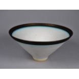 Peter Wills (British b. 1955) contemporary bowl, white with copper oxide rim, signed and stamped