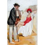 Early 20th Century English School, Beach Belle, Watercolour, Indistinctly signed lower right, Framed