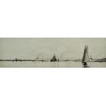 HAROLD WYLLIE (British 1880-1973) Entrance to Portsmouth Harbour Etching Signed and numbered no.37