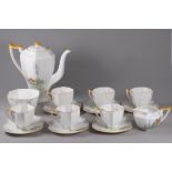 A Shelley coffee service - for six place settings with coffee pot, milk jug and sucrier, Queen Anne