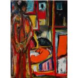 Judy LUSTED (British 20th/21st Century), Orange Dog, Oil on canvas, Signed verso, Unframed, 41cm x