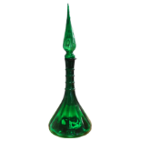 Empoli - a green glass ship's decanter with ring turned neck, height 57cm.