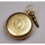 An early 20th century open faced pocket watch in 18ct yellow gold case - the white enamel dial set