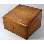 A late Victorian oak stationery box - with fitted interior, width 24cm.