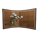 A mid 20th century Japanese four fold screen - decorated with quail and flowers, each panel height