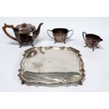 A 20th century three piece silver plated tea service - of rectangular form with canted corners and