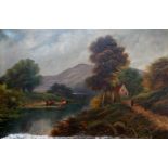 W. GRAY 19th Century British School Lakeland Landscape With Cattle Oil on canvas Signed lower left