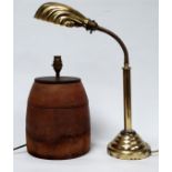 A 20th century turned hardwood table lamp - height 30cm, together with a vintage style brass desk