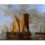H.T. SHAFER 19th/20th Century British School Dutch Barges At Anchor Oil on canvas Signed lower right
