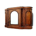 A Victorian walnut and inlaid marble topped side cabinet - of serpentine form with a central