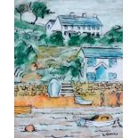 Lorna GROVES 20th Century British School Low Tide River Estuary Mixed media Signed lower right and