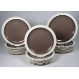 Keith Murray for Wedgwood - eight dinner plates with taupe centre and cream rim, diameter 25cm,