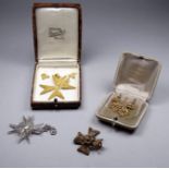 A collection of yellow metal Maltese jewellery - including a filigree cross, a pair of ear