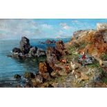 Giuseppe GIARDELLO (1877-1920) Herding Goats On The Coast Oil on canvas Signed lower right Framed