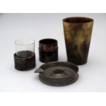 A horn beaker, height 12.5cm - together with a trench art ashtray made from an 18lb shell case and a