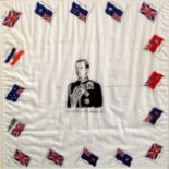 A Edward VIII Empire cotton handkerchief - with an image of the King within a band of flags,