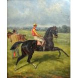 19th Century British School Jockey At The Start Of A Race Wearing Red and Yellow Silks Oil on