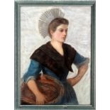 19th Century Continental School Fish Wife Pastel Framed and glazed Picture size 68 x 49cm Overall