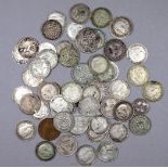 A quantity of threepence coins - mostly pre 1946.