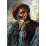 20th Century Neapolitan School Bearded Gentleman With A Pipe Oil on canvas Indistinctly signed lower