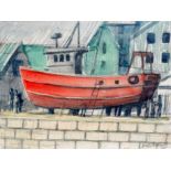 Victor BRAMLEY (1934-2014) On The Slip, Newlyn Coloured pencil Signed lower right Framed and