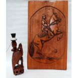 G.A. Solf, a mid 20th century carved elm panel - a Viennese School horseman, signed lower right,