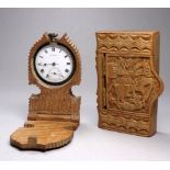 An early 20th century treen watch stand - height 10cm, incorporating a pocket watch, together with a