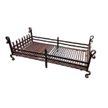 A wrought iron fire grate - double basket size with scroll supports, width 130cm.