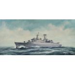 Geoff SHAW (British 20th Century), HMS Kent, Oil on board, Signed lower right, inscribed and dated