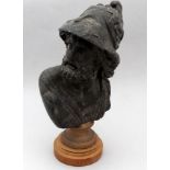 A late 19th century spelter figure of Ajax - head turned dexter and raised on a socle base, height