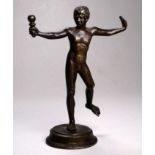 After the antique, a 19th century bronze figure of a satyr holding a club, height 15cm.