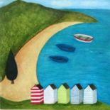 Melanie EPPS (20th/21st Century Scottish), Beach Huts III, Oil on board, Gallery label verso,