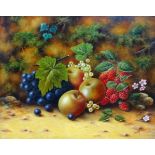 John F. SMITH (b.1934) Still Life Fruit On Mossy Bank Oil on board Signed lower right Framed Picture