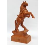 Reg PARSONS (20th century British) Rearing Stallion - carved hardwood with inlay details and