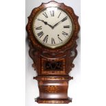 An early 20th century walnut and inlaid cased drop dial wall clock - by the Newhaven Clock