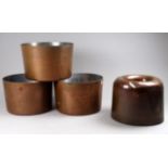 Four copper kitchen moulds - largest height 8.5cm, diameter 13cm.