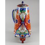 A Japanese Meiji period Imari water dispenser - of lidded tapering form with loop handle and