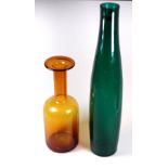 An amber glass gul vase by Holmgaard - with narrow neck and broad lip to rim, height 25cm,