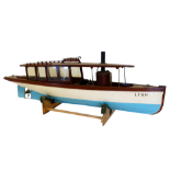 A mid 20th century live steam gentlemans launch - 'Leah', mahogany super structure, white hull, blue