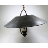 A vintage style ceiling light - with a dark green painted annular shade.