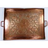 Keswick School of Industrial Art - rectangular copper tray in the manner of W H Mawson, twin handles