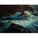 Alfred Douglas DREW (1926-2002) Cornish Cove High Seas Oil on board Signed lower right and inscribed