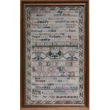 An early 19th century needlework sampler - Esther Tomson 1816, framed and glazed, overall size 36