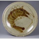 A 20th century stoneware pottery dish - decorated with a prawn, diameter 30cm.